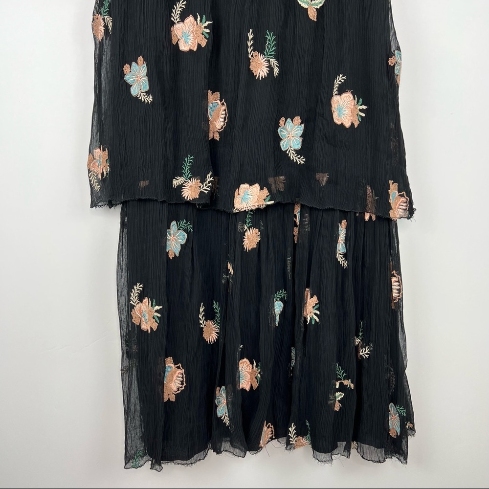 Anthropologie Let Me Be Vivian Floral Dress black tiered embroidered floral S - Picture 8 of 11
